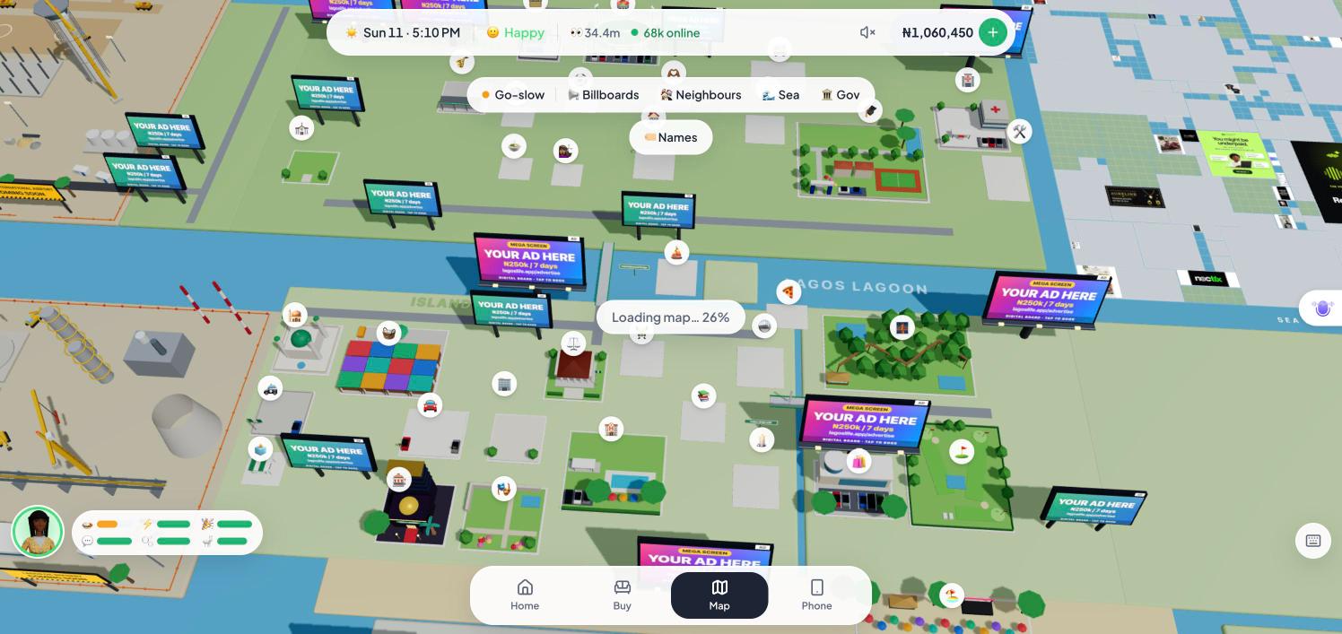 The Lagos Life 3D city map covered in real brand billboards